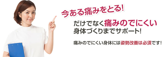 今ある痛みをとる!だけでなく痛みのでにくい身体づくりまでサポート!痛みのでにくい身体には姿勢改善は必須です!